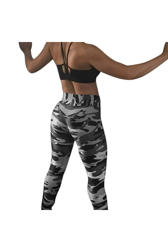 Leggins Women Camouflage Printing Exercise To Lift Buttocks High Waist Tight Yoga Pants Trousers Work Leggings Ladies Leggings Workout Leggings(Gray,M)