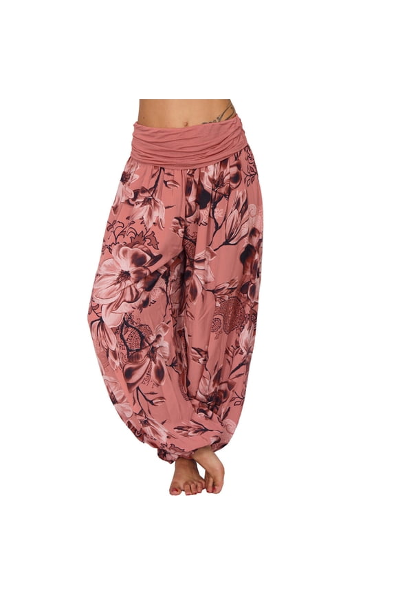 Linen Pants Women Women's Hippie High Waist Loose Casual Wide Leg Plus Size Women's Trousers Harem Pants Womens Pants Flowy Pants Woman's Pants (Watermelon Red,XXXL)