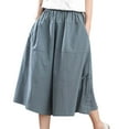thumbnail image 1 of AWXNJUX Pants for Women Plus Size Women's Pants Summer Loose Wide Leg Pants Elastic Waist Ladies Culottes Capri Pants Chiffon Pants Women’S Pants Casual Womens Pants (Blue,XXXXL), 1 of 3