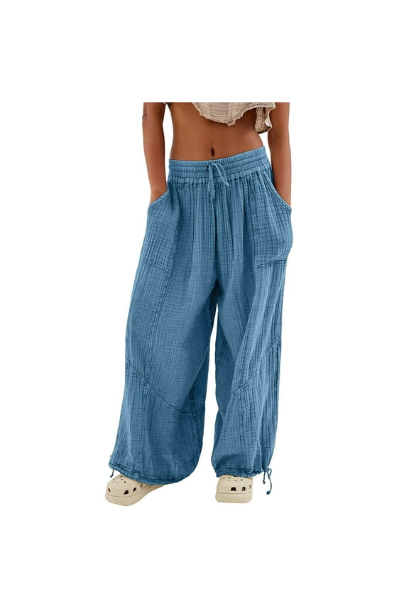 Pants for Women Trendy Women's Cargo Pants Baggy Wide Leg Pants Black Loose High Waist Sweatpants Multi Pockets Womens Casual Pants Flowy Pants Pants Womens (Blue,XL)