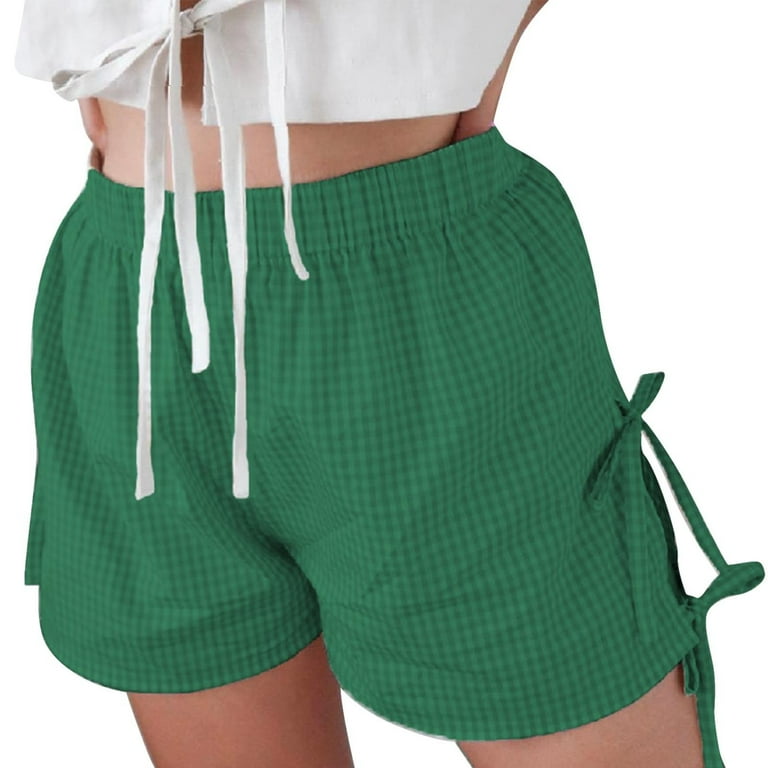 AWXNJUX Plaid Shorts Baggy Boxer Shorts For Women Elastic Waist
