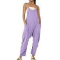 thumbnail image 1 of AWXNJUX Rompers for Women Women's Casual Sleeveless Jumpsuits V Neck Spaghetti Strap Overalls Long Pants Romper with Two Pockets Romper Combinaison Femme (Purple2,XS), 1 of 5