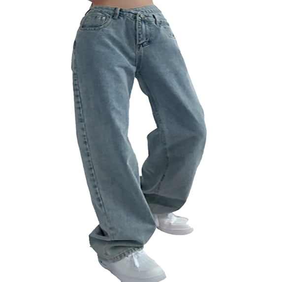 AWXNJUX Stretchy Jeans for Women Crossed High Rise Wide Leg Jeans Button Pocket Trousers Slacks Straight Leg Pants Jeans Women Women Jeans Women's High Waisted Jeans(Blue,S)