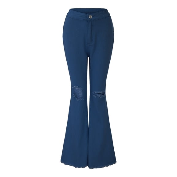 AWXNJUX Stretchy Jeans for Women Ladies Popular Flare Jeans Ladies Fashion Mid Waist Flare Pants Stretch Slim Pants Long Retro Worn Out Jeans Jeans Women Women Jeans (Dark Blue,L)