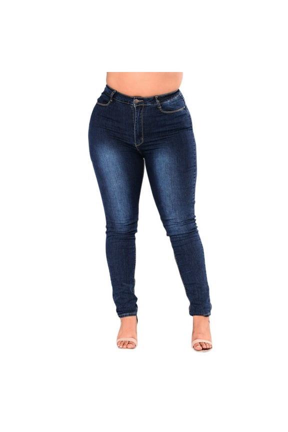 Stretchy Jeans for Women Women Plus Size Stretch Slim Denim Skinny Jeans Pants High Waist Pencil Trousers Low Rise Jeans for Woman Women Jeans (Dark Blue,XXXXL)