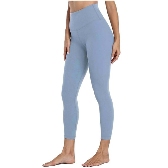 AWXNJUX Summer Leggings Women's High Waist Solid Color Tight Fitness Yoga Pants Nude Hidden Yoga Pants Work Leggings Ladies Leggings Workout Leggings(Blue,XS)