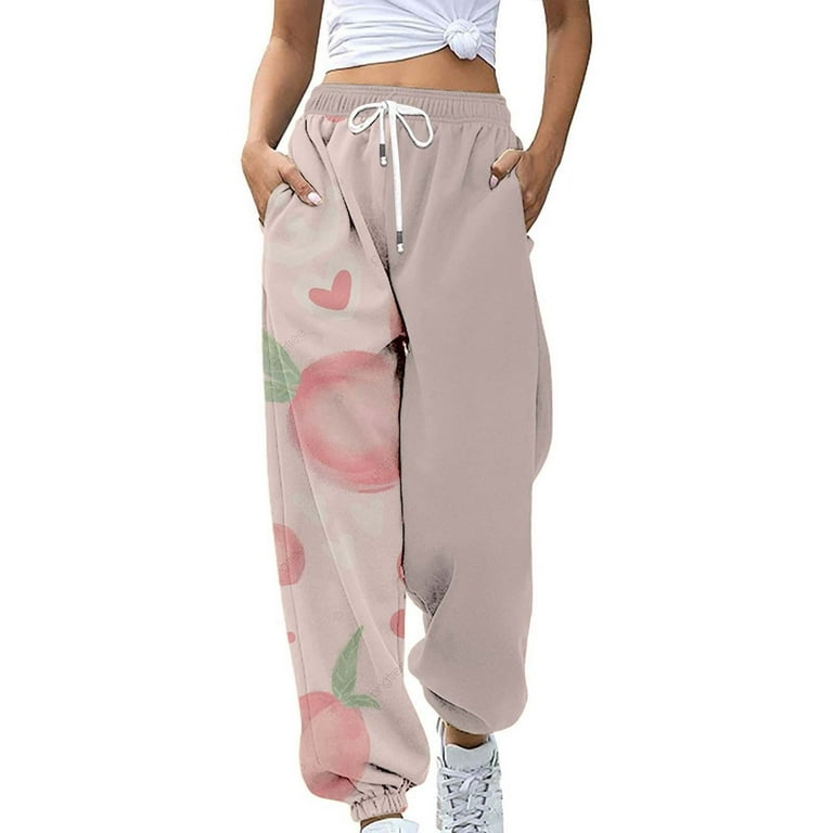 AWXNJUX Sweatpants Women Pants for Women Elastic Sweatpant Jogger Trousers with Pockets Casual Pants Womens Pants Pantalon Femme Pink XL