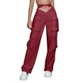 thumbnail image 1 of AWXNJUX Trousers Pants for Women Cargo Pants Woman Relaxed Fit Baggy Pants High Waist Zipper Slim Drawstring Waist With Pockets Loose Plus Size Joggers Pants Women's Pants Casual (Red,XS), 1 of 5