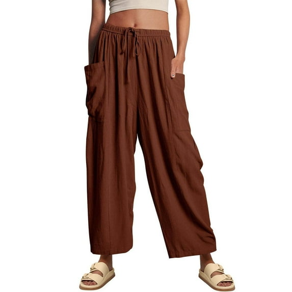AWXNJUX Trousers Pants for Women Lillusory Women‘S Linen Wide Leg Pants Casual Loose Lightweigt Beach Palazzo Harem Pants Women's Pants Casual Womens Pants Casual Summer Pants (Coffee,S)