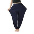 thumbnail image 1 of AWXNJUX Trousers Pants for Women Women Stretchy Plus Size Pants Solid Color Trouser Casual Loose Baggy With Pockets for Yoga Dance Sport Homewear Women Pants (Navy Blue,XXXL), 1 of 5