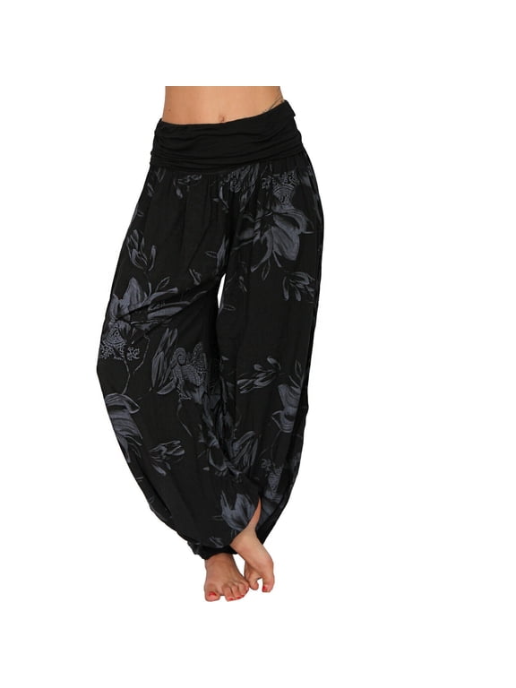 Trousers Pants for Women Women's Hippie High Waist Loose Casual Wide Leg Plus Size Women's Trousers Harem Pants Casual Pants Wide Leg Pants Woman's Pants (Black,XXXXL)
