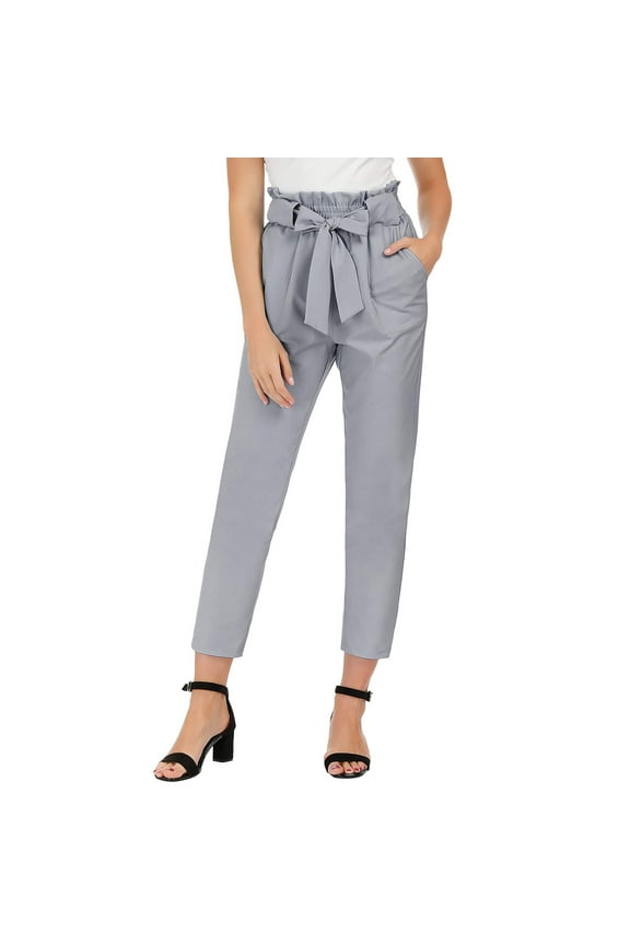 Trousers Pants for Women Women's Pants Trouser Slim Casual Cropped Paper Bag Waist Pants With Pockets Women Pants Womens Casual Pants Wide Leg Pants (Gray,S)