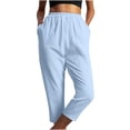 thumbnail image 1 of AWXNJUX Trousers Pants for Women Women's Solid Color Elastic Waist Stitching Straight High Waist Cropped Casual Pants Women Pants Womens Casual Pants Wide Leg Pants (Light Blue,S), 1 of 5