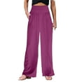 thumbnail image 1 of AWXNJUX Trousers Pants for Women Women's Solid Loose Relaxed High Waist Cotton Pocket Wide Leg Pants Pant Women Womens Pants Casual Palazzo Pants (Hot Pink,S), 1 of 5
