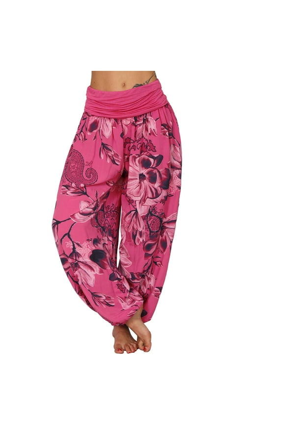Wide Leg Pants Woman Women's Hippie High Waist Loose Casual Wide Leg Plus Size Women's Trousers Harem Pants Casual Pants Flowy Pants Woman's Pants (Hot Pink,M)
