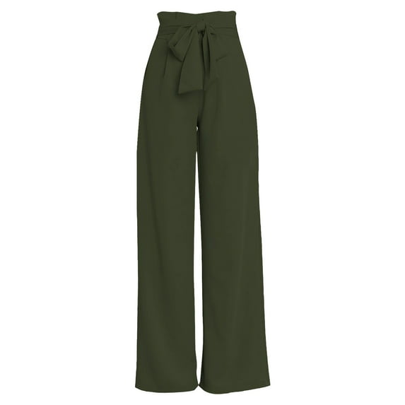 AWXNJUX Women Large Size Casual Pants Polyester Loose Cropped Pants Wide Leg Pants (Green,XXL)