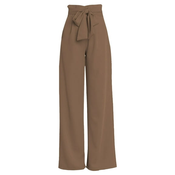 AWXNJUX Women Large Size Casual Pants Polyester Loose Cropped Pants Wide Leg Pants (Khaki,S)