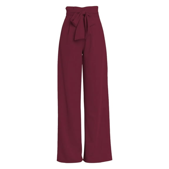 AWXNJUX Women Large Size Casual Pants Polyester Loose Cropped Pants Wide Leg Pants (Red1,M)