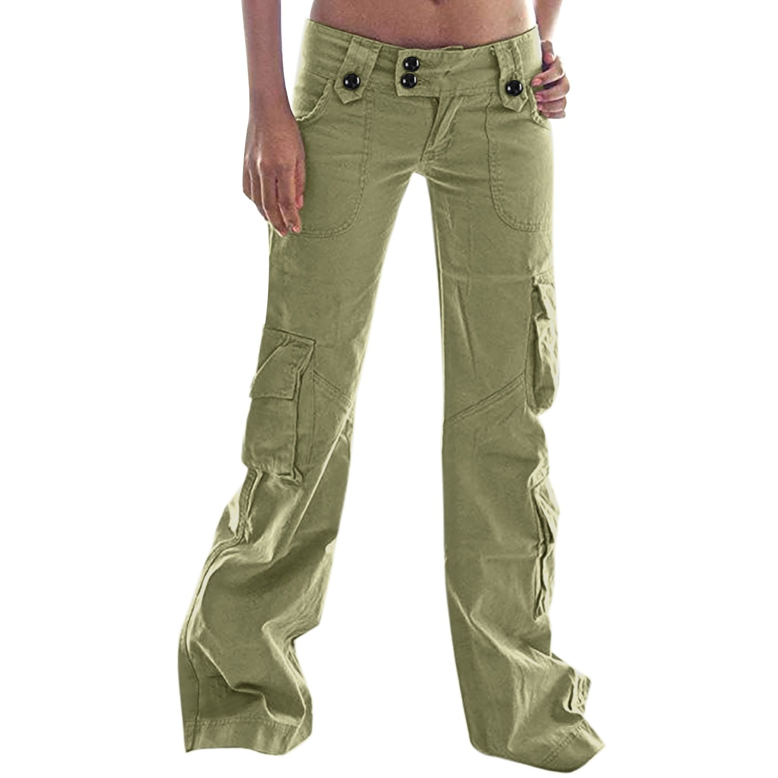 AWXNJUX Women's Cotton Button Cargo Pants With 7 Pockets/Low AWXNJUX Women's Cotton Button Cargo Pants With 7 Pockets/Low
