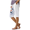 thumbnail image 1 of AWXNJUX Women's Shorts Women's Fashion Summer Casual Striped Printed Stretch High Waist Knee Loose Beach Shorts with Pockets Shorts Women Ladies Shorts (White,S), 1 of 5