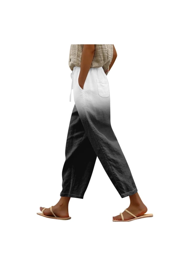 Womens Casual Pants Linen Capris for Women Summer High Waisted Wide Leg Plus Size Capri Pants Lightweight Capri Trousers S 5Xl Women Pant Women Pants (Gray,XXXL)