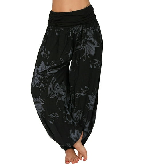 AWXNJUX Womens Casual Pants Women's Hippie High Waist Loose Casual Wide Leg Plus Size Women's Trousers Harem Pants Womens Pants Wide Leg Pants Woman's Pants (Black,S)