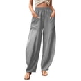 thumbnail image 1 of AWXNJUX Womens Casual Pants Womens Solid Color Casual Pants Trousers Elastic Waist Pockets Wide Leg Trousers Women's Pants Casual Casual Womens Pants Summer Pants (Gray,XL), 1 of 5