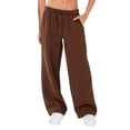 thumbnail image 1 of AWXNJUX Womens Jeans Ladies' Solid Color Drawstring Elastic Waist Casual Baggy Sports Pants Womans Pants Womens Pants Beach Pants for Women (Brown,L), 1 of 5