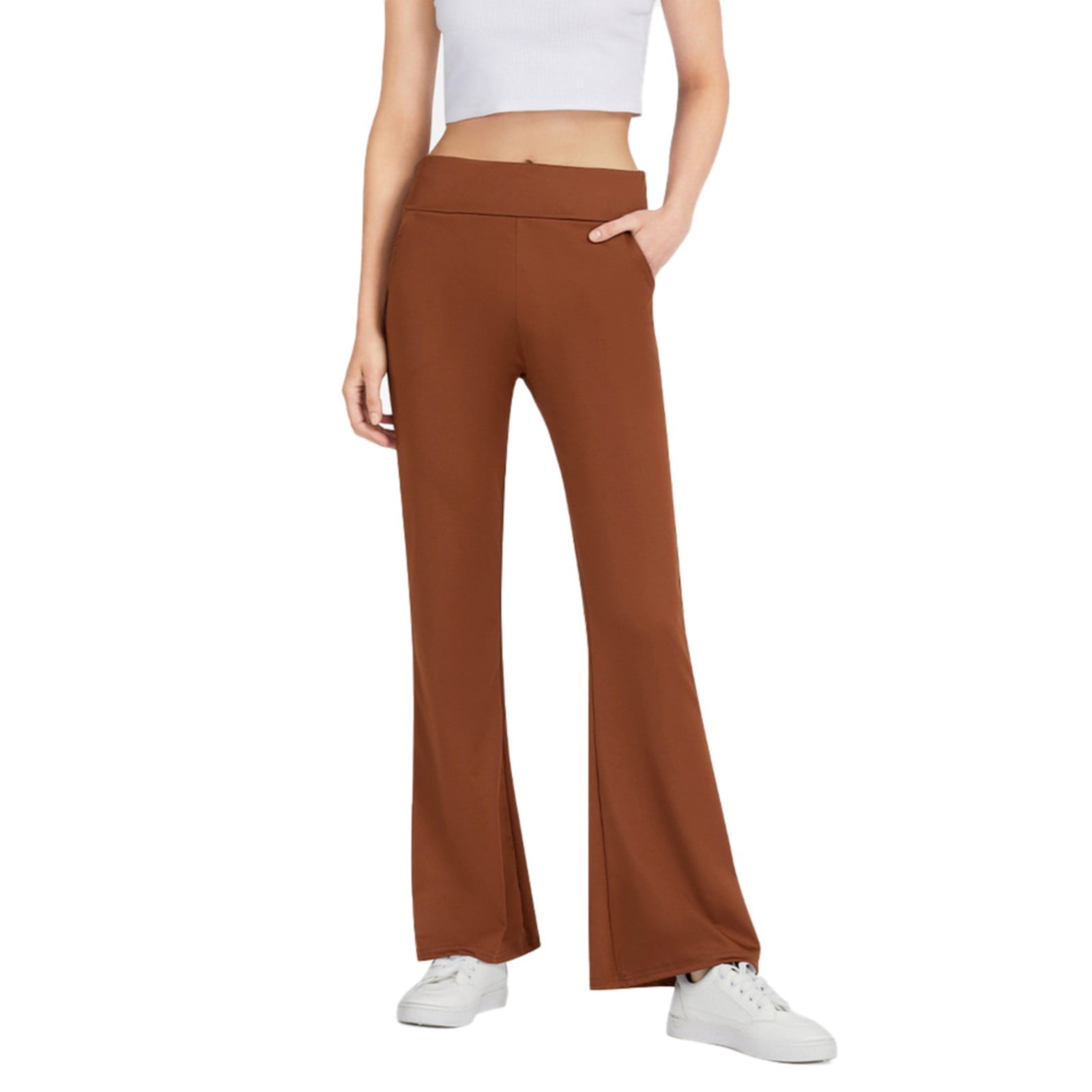 AWXNJUX Womens Jeans Women's Cropped Pants Elastic High Waist Straight