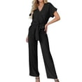 thumbnail image 1 of AWXNJUX Womens Jumpsuit Women's Jumpsuit Casual Short Sleeve Wrap V Neck Belted Wide Leg Pants (Black,S), 1 of 6