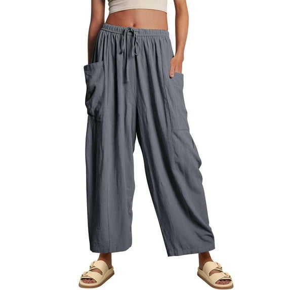 AWXNJUX Womens Linen Pants Lillusory Women‘S Linen Wide Leg Pants Casual Loose Lightweigt Beach Palazzo Harem Pants Women Pant Women Casual Pants Summer Pants (Gray,XXXL)