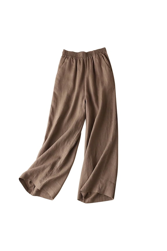 Womens Linen Pants Women's Cotton and Linen Solid Color Drape Casual Fashion Oversized Pants Women’S Pants Women Casual Pants Palazzo Pants (Brown,M)