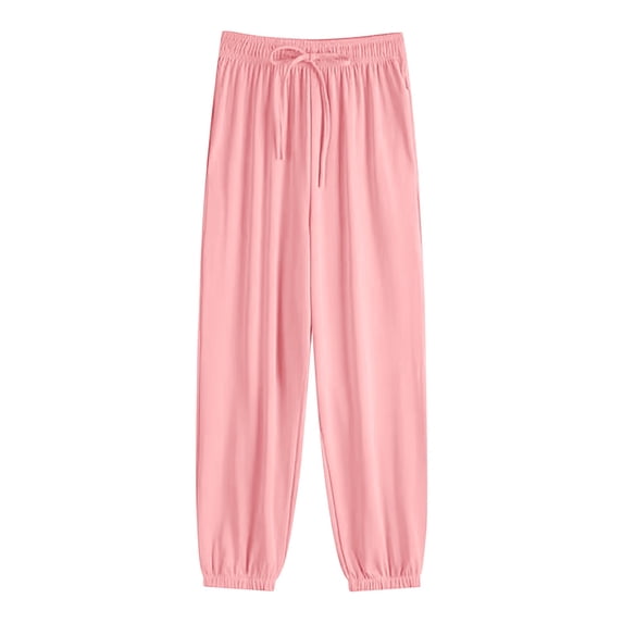 AWXNJUX Womens Linen Pants Women's Ice Silk Sweatpants Women's Loose Bunched Feet Summer Thin Casual Sanitary Pants Drape Thin Oversized Wide Leg Womens Pants (Pink,XXXL)