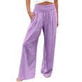 thumbnail image 1 of AWXNJUX Yoga Pants Women Linen Wide Leg Pants Women Summer Casual Drawstring Elastic High Waist Trousers Beach Palazzo Pant With Pockets Pants Womens (Hot Pink,XL), 1 of 5