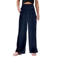 thumbnail image 1 of AWXNJUX Yoga Pants Women Women's Solid Loose Relaxed High Waist Cotton Pocket Wide Leg Pants Woman'S Pants Women's Casual Pants Wide Leg Pants (Navy Blue,M), 1 of 5