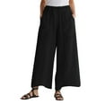 thumbnail image 1 of AWXNJUX Yoga Pants Women Women's Spring Summer Fashionable Cotton Linen Baggy Wide Legged Pocket Casual Pants Trousers Pants Womens Women Casual Pants Palazzo Pants (Black,L), 1 of 5