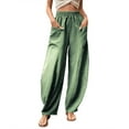 thumbnail image 1 of AWXNJUX Yoga Pants Women Womens Solid Color Casual Pants Trousers Elastic Waist Pockets Wide Leg Trousers Women's Pants Women Casual Pants Summer Pants (Mint Green,XL), 1 of 5