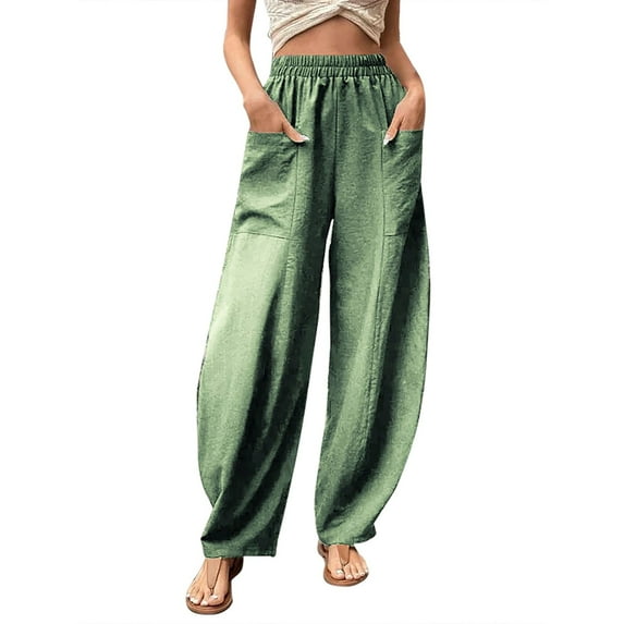 AWXNJUX Yoga Pants Women Womens Solid Color Casual Pants Trousers Elastic Waist Pockets Wide Leg Trousers Women's Pants Women Casual Pants Summer Pants (Mint Green,XL)