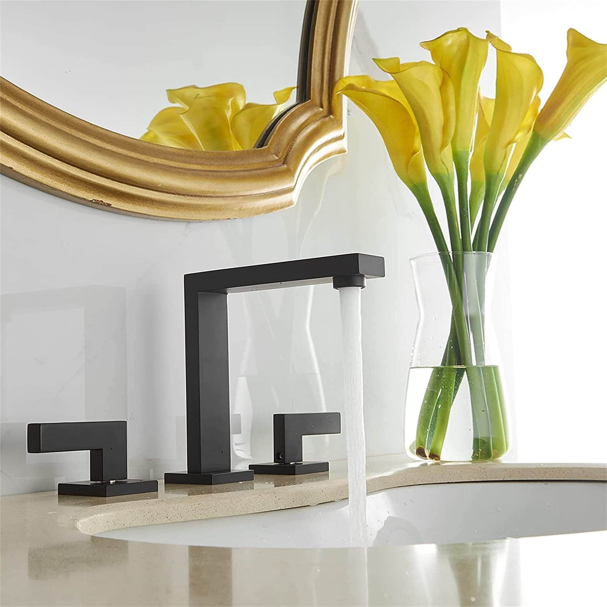 Matte Black Modern Double Handle Bathroom Faucet