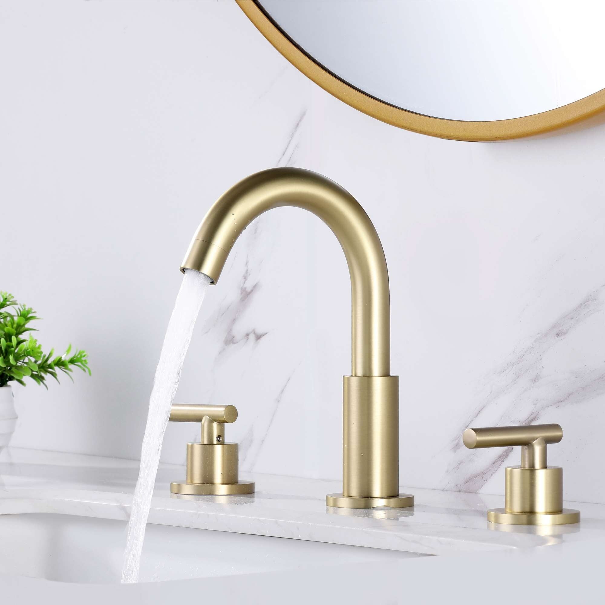 Brushed Gold 8-Inch Widespread Bathroom Faucet with Double Handles