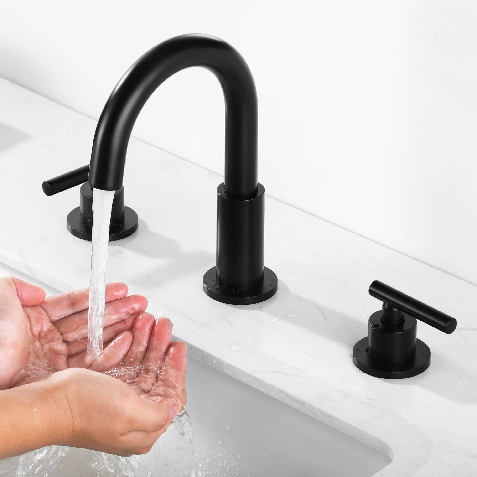 Matte Black Widespread Bathroom Sink Faucet with Double Handles