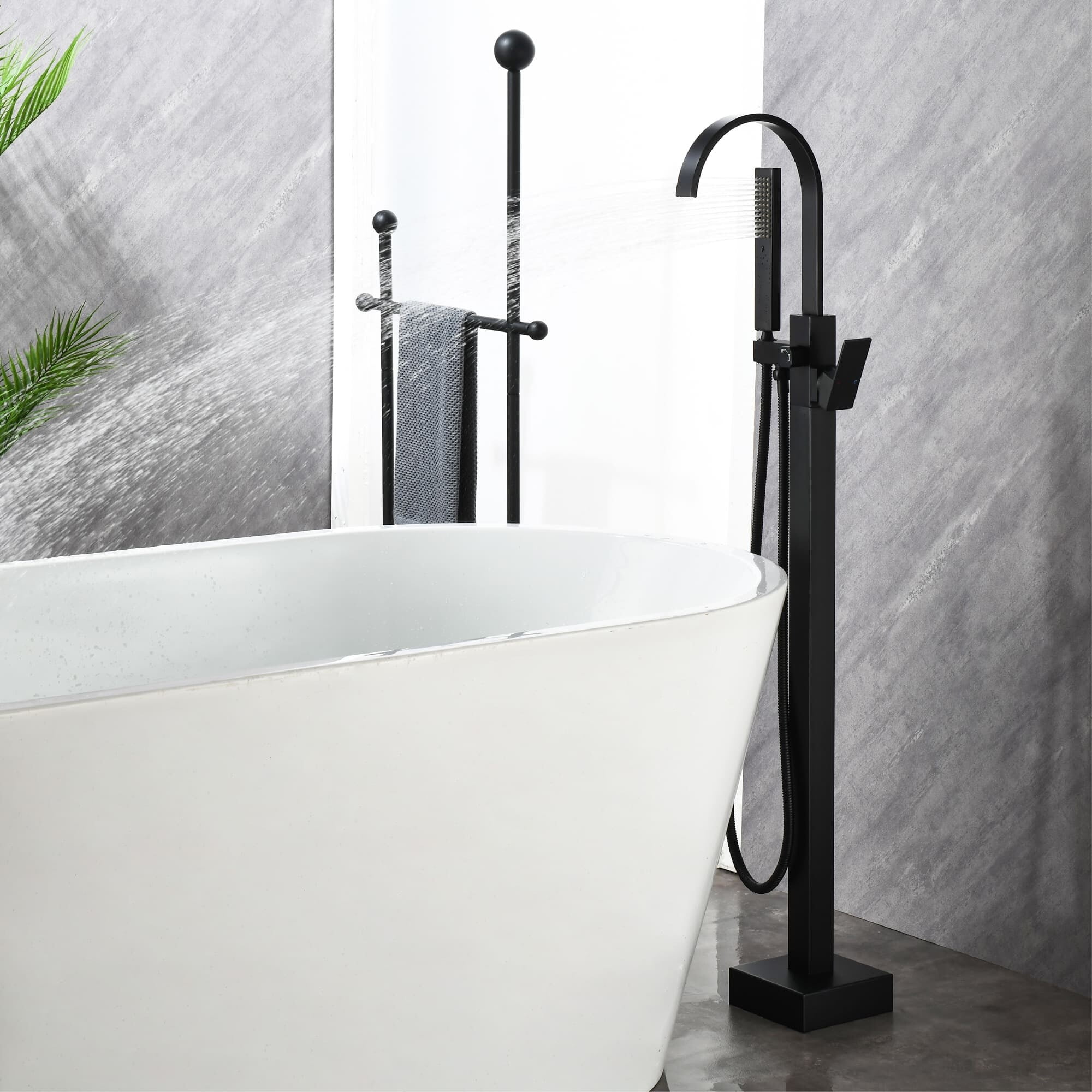 Matte Black Stainless Steel Freestanding Tub Faucet with Hand Sprayer