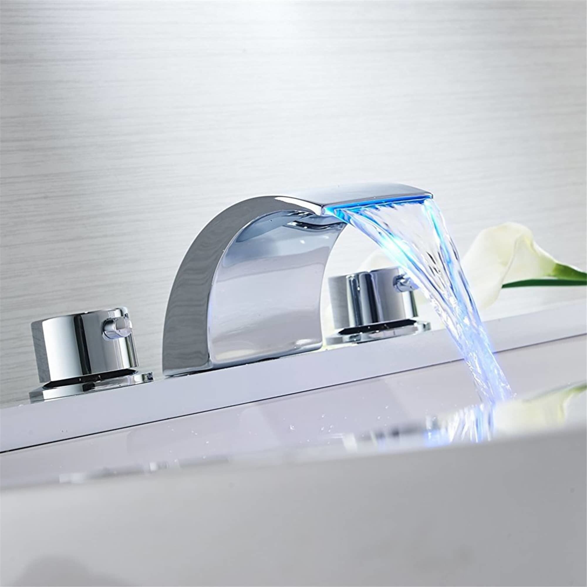 Polished Chrome LED Waterfall Bathroom Faucet with Double Handles