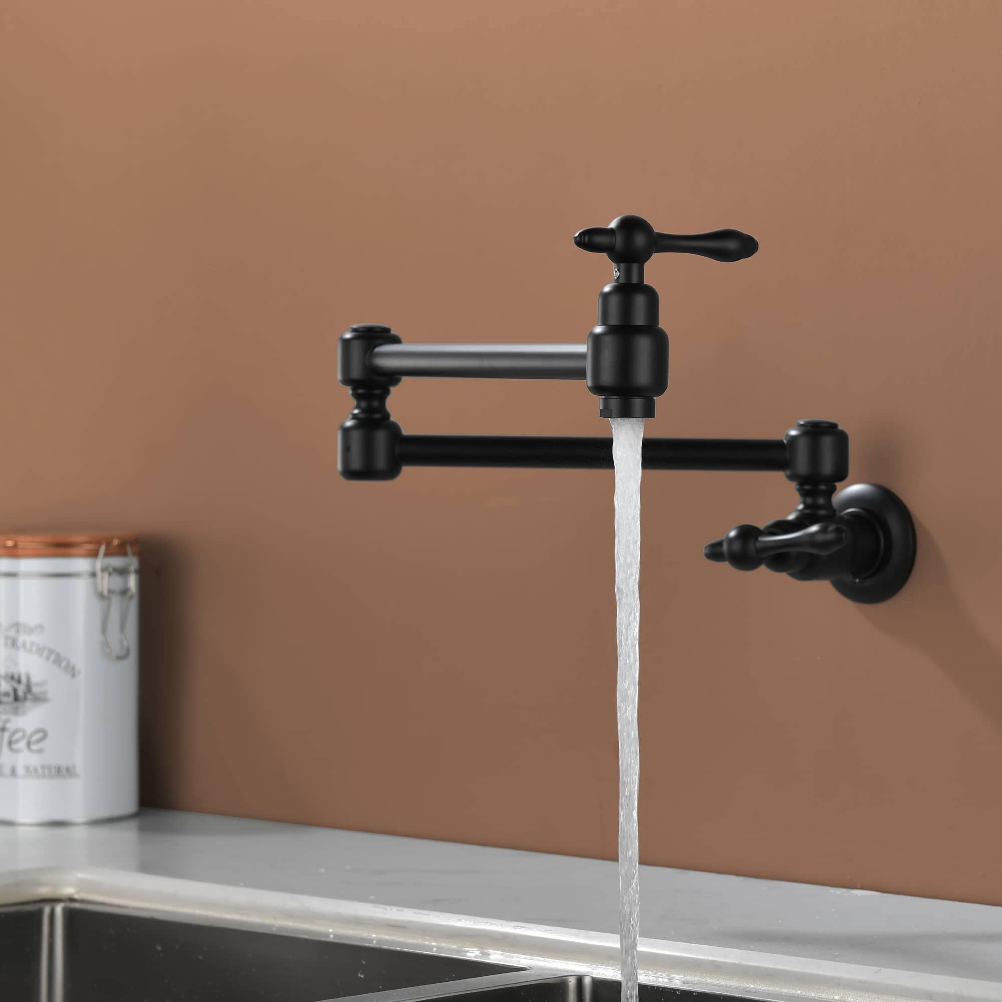 Matte Black Brass Wall Mount Pot Filler Faucet
