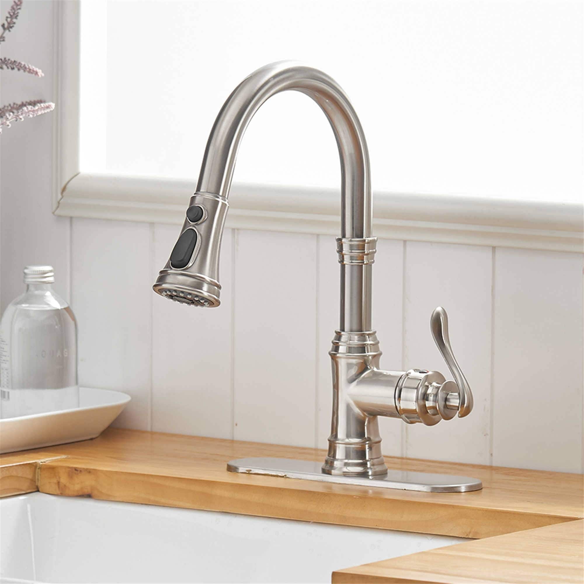 AWZTOO Pull Down Kitchen Faucet Single Handle Modern One Hole Kitchen ...
