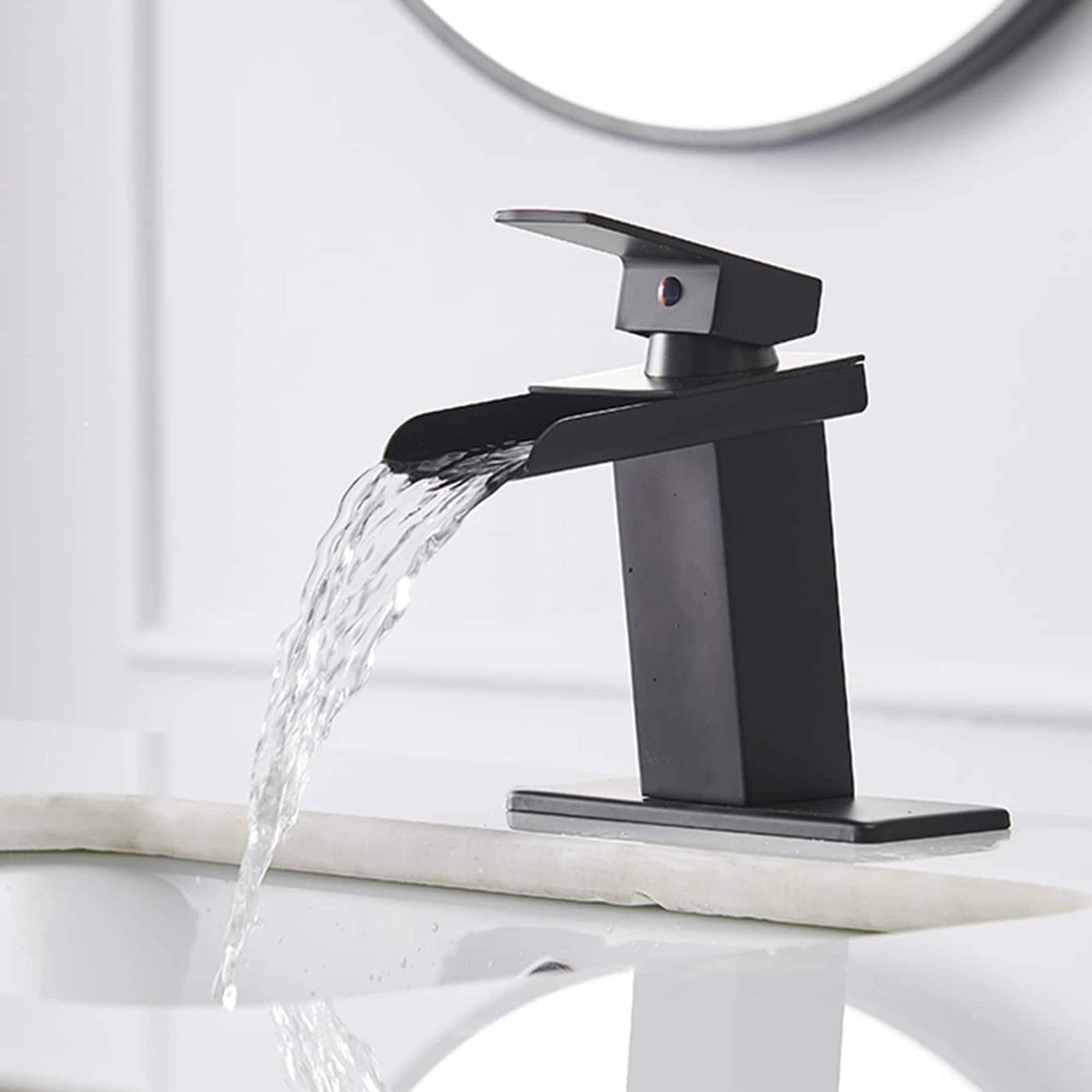 AWZTOO Single Handle Bathroom Faucet With Drain Assembly Waterfall ...