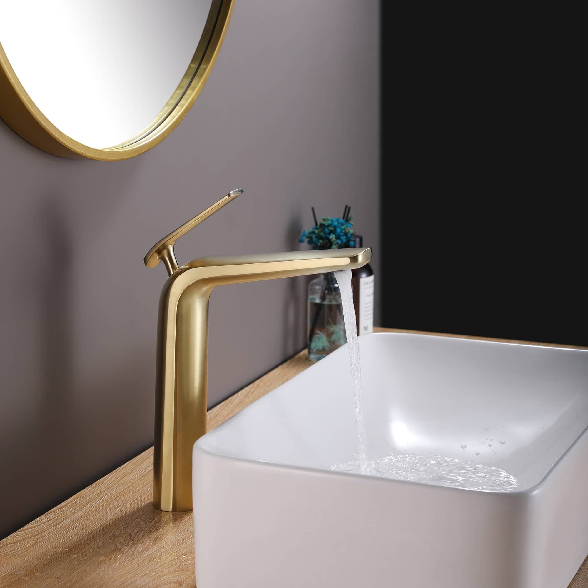 AWZTOO Single Handle Bathroom Vessel Sink Faucet One Hole Bathroom Vessel Faucets Modern Tall High Basin Vanity Mixer Taps Brushed Gold Brushed, Gold