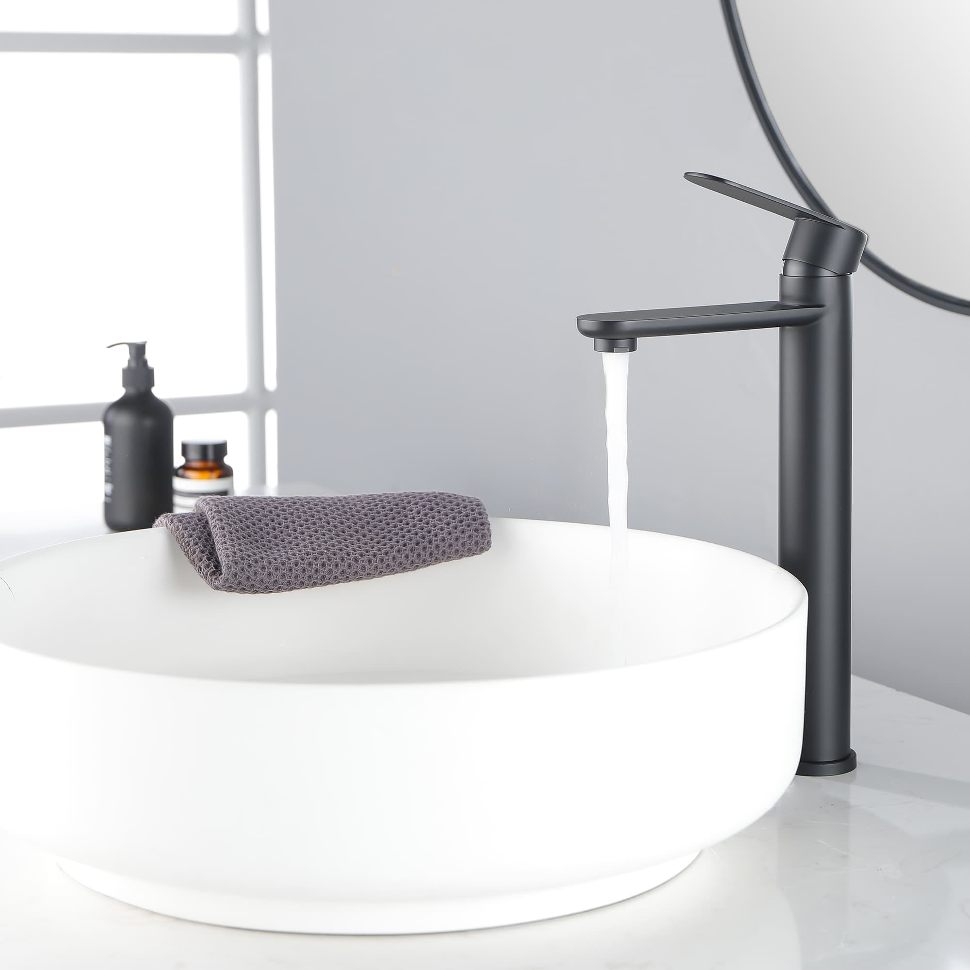 Matte Black Tall Single Handle Bathroom Vessel Faucet