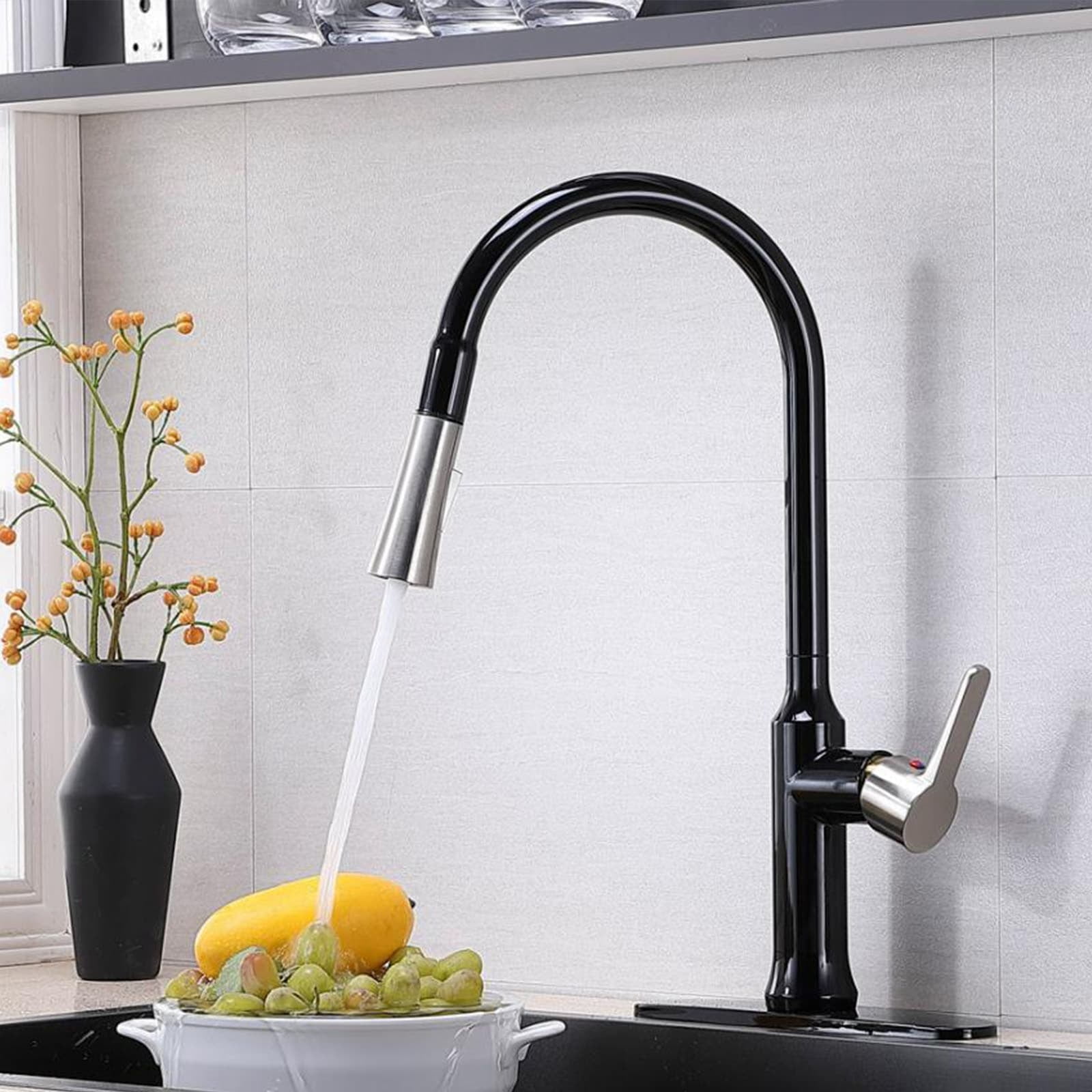 Matte Black Stainless Steel Pull-Down Kitchen Faucet with Spray