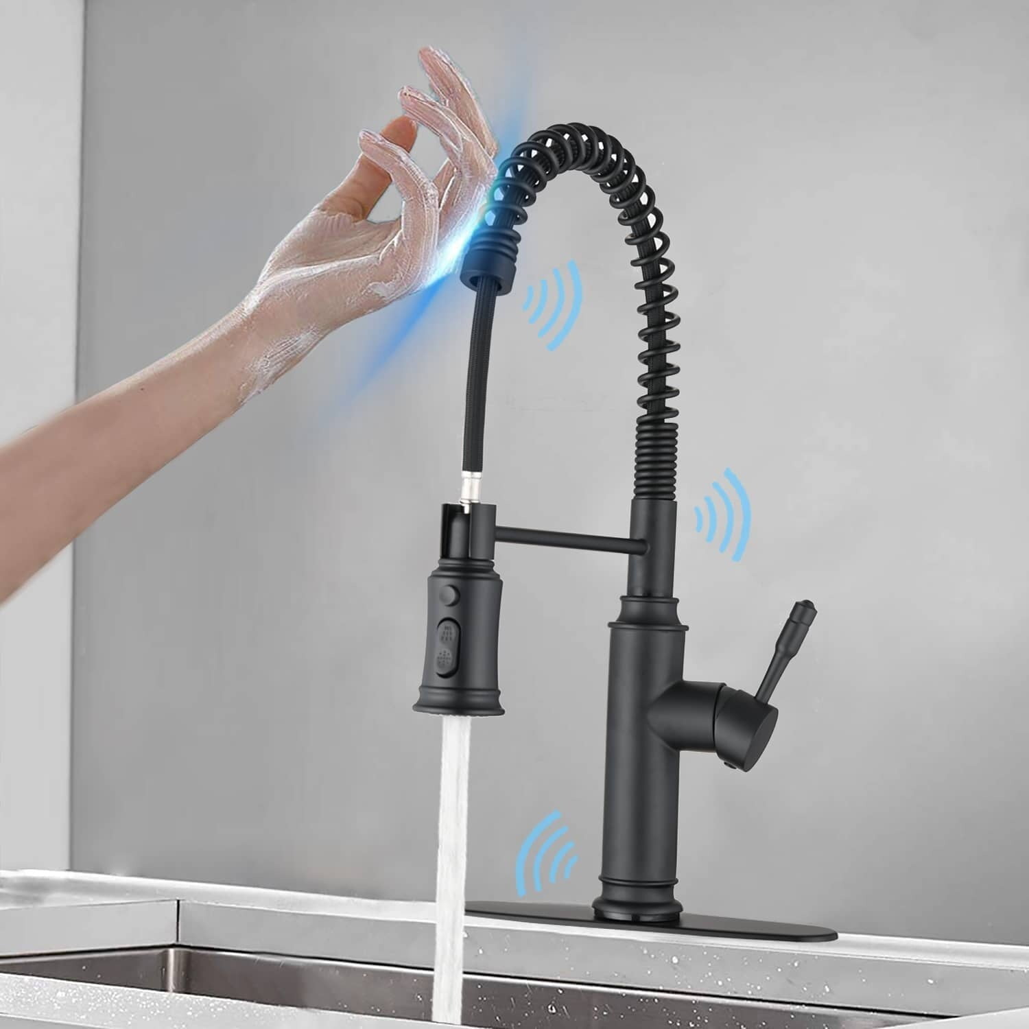 Matte Black Stainless Steel Touch Kitchen Faucet with Pull-out Spray